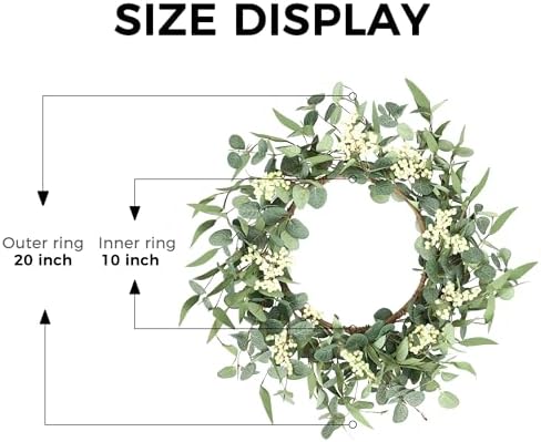 Pinkpum 2 Pack Wreaths for Front Door 20'' Christmas Eucalyptus Wreath, Spring Summer Door Green Wreath for Home Porch