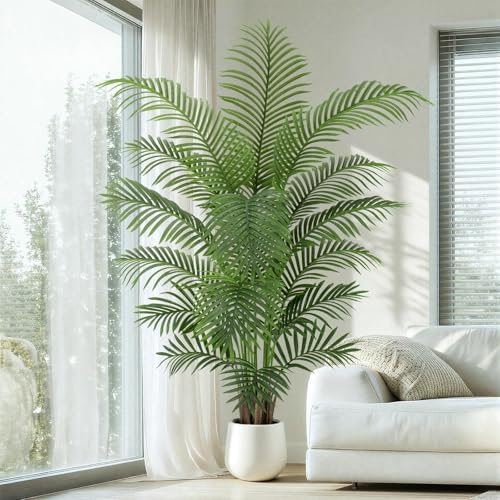 6ft Artificial Palm Tree Tall Faux Palm Tree Indoor Large Fake Plants with 18 Trunks Artificial Plants with White Pot