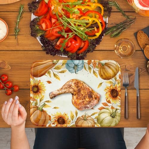 Whaline 3 Pcs Fall Serving Trays Watercolor Pumpkin Sunflower Plastic Platter Serving Dishes for Autumn Harvest Thanksgiving Party Sharing Snack Fruit Dessert