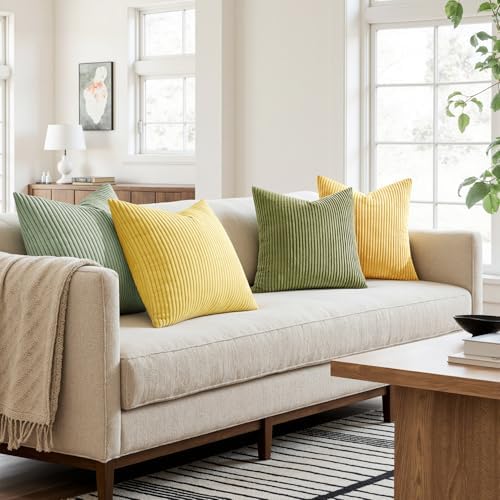 MIULEE Soft Corduroy Decorative Throw Pillow Covers Yellow Green 20x20
