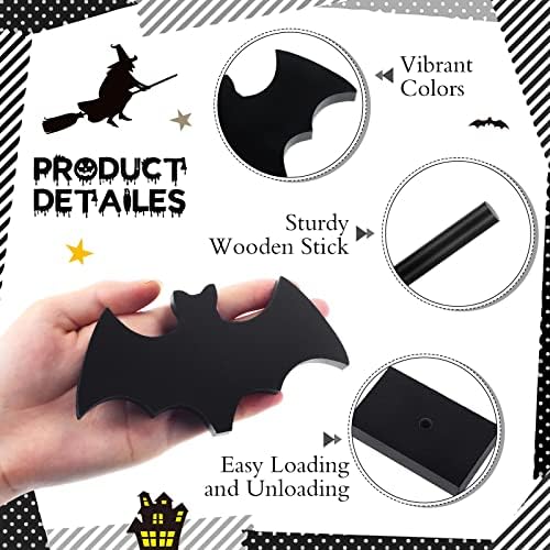 3 Pcs Halloween Table Decor Wood Bat Signs, Black