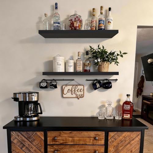 BAYKA Black Floating Shelves 35.4in, Set of 2, Wall Mounted for Wall Decor