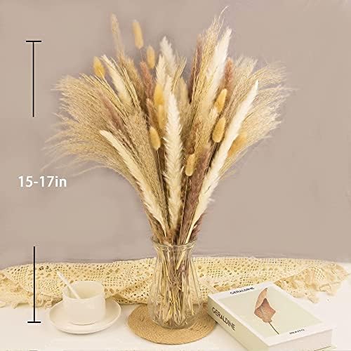 65PCS Pampas Grass Decor, Including pompas Floral, Reed Dried Grass and Bunny Tails Dried Flowers, Natural Dried Pampas