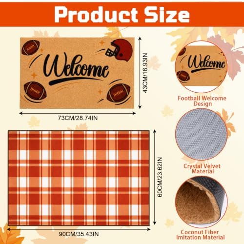 2 Pcs Fall Football Doormat-Fall Decor Orange White Door Mat Outdoor Set
