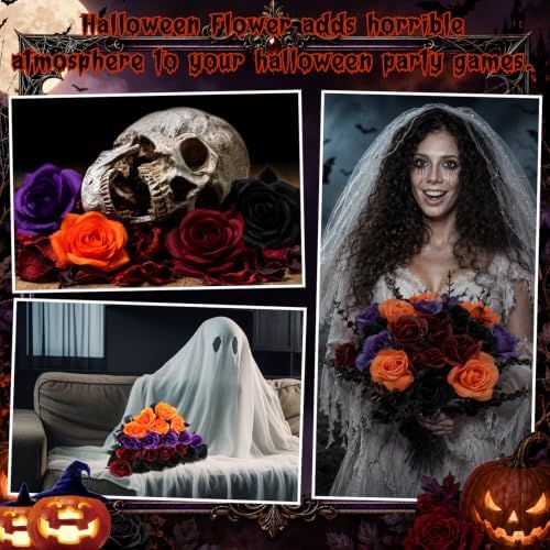 48 Pieces Halloween Artifical Rose and Eucalyptus Stems