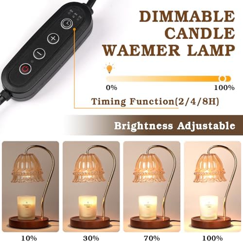 Funistree Flower Candle Warmer Lamp with Timer, Dimmable Candle Lamp Warmer, Christmas Birthday Gifts for Women Mom