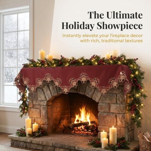 Decozen Mantel Scarf for Fireplace, Mantle Runner Cover Christmas Holiday Fireplace Decor Mantel Decoration Housewarming Gift