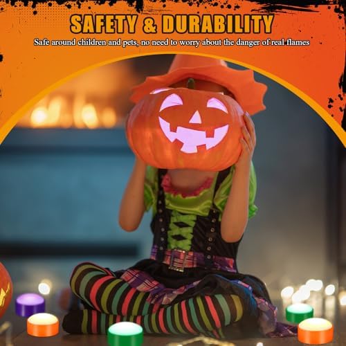 Riakrum 6 Pack Halloween Pumpkin LED Lights, Green, Orange, Purple