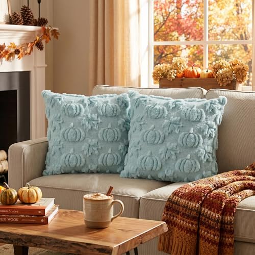 AVOIN colorlife Blue Pumpkin Fall Throw Pillow Covers 18x18 Inch