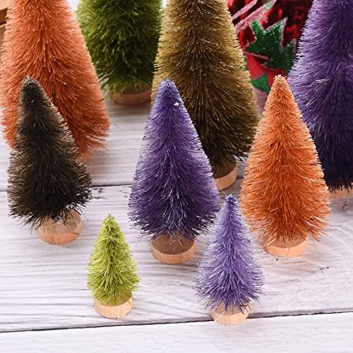MANMAOHE 16 PCS Mini Christmas Trees Small Christmas Bottle Brush Trees with Wood Base Miniature Pine Trees Sisal Trees for Xmas Holiday Party Home Tabletop Tree Decor (16PCS)