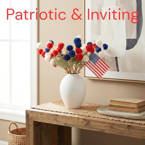 Red White and Blue Artificial Flower Arrangement 12 Stems with American Flag, 4th of July Table Decorations Centerpiece