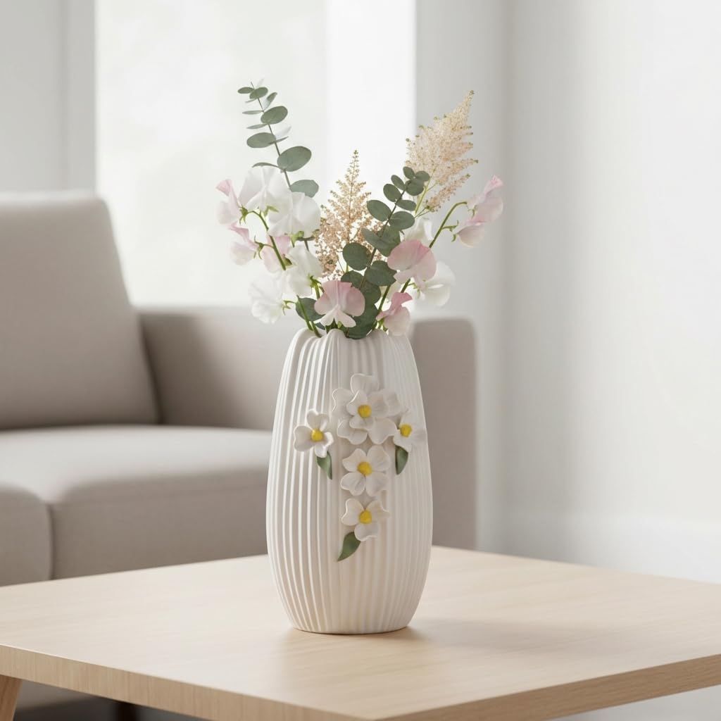 Modern Boho Vases for Centerpieces / White and Yellow / 9 Inch