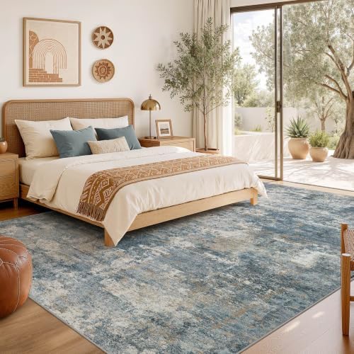 Nakagishi 10x12 Area Rugs Living Room: Washable Abstract Large Neutral Soft Rug Stain Resistant Modern Indoor Floor