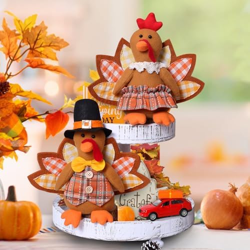 Thanksgiving Decorations Indoor 10.4inch Turkey Stuffed Animal Home Decor Fall Gifts Thanksgiving Party Turkey Plush Doll Tired Tray Table Decor
