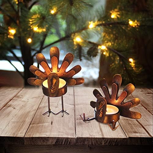 FORUP 6 Pack Metal Turkey Tea Light Candle Holders, Thanksgiving Decoration for Home, Metal Turkey Candle Holder, Thanksgiving Candle Holder