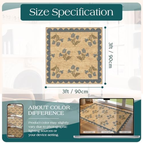 3x3 Square Floral Entry Rug, Front Door Mat Indoor Outside Entrance