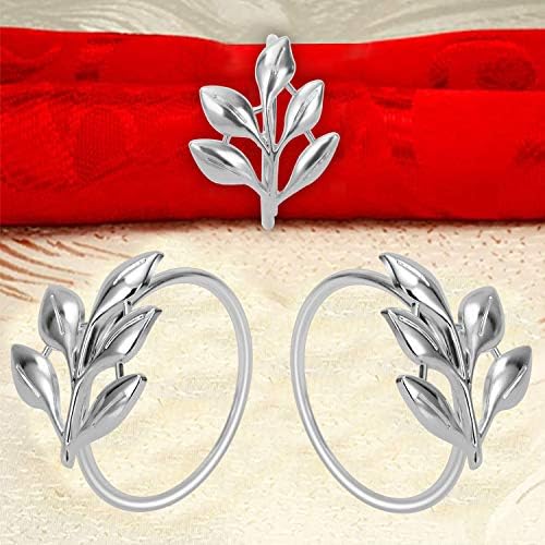 KPOSIYA Silver Napkin Rings Set of 12, Leaf Napkin Holder for Thanksgiving