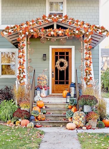 DearHouse 6ft Pumpkin Fall Maple Leaves Garland - Artificial Autumn Foliage Hanging Vine for Thanksgiving, Home, Wedding, Fireplace, Party, Christmas Decor (Orange & Brown)