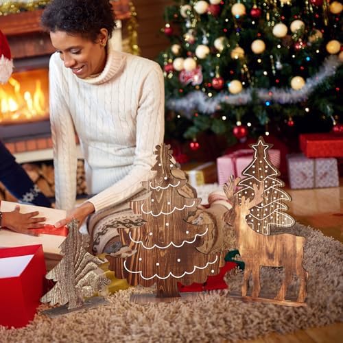 Barydat 8 Pcs Christmas Table Decorations Wooden Centerpiece, Rustic