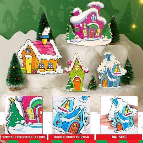 Roowest 4 Pcs Christmas Table Centerpieces, Village Tabletop Xmas Decor Set