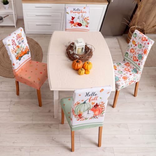 Mindsoft 6 Pcs Fall Pumpkin Style Chair Covers Autumn Dining Slipcovers