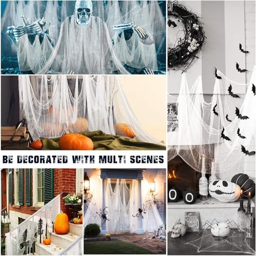 Whaline Halloween White Creepy Cloth 197 x 87 Inch Spooky Gauze Clothes Halloween Scary Decoration for Haunted Houses Party Supplies Indoor Outdoor