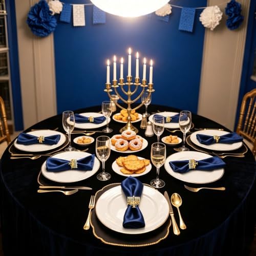 Hanukkah Menorah Napkin Rings Set of 12 for Chanukah Christmas Eve Thanksgiving New Year Family Dining,Candlestick Napkin Rings Holder for Jewish Themed Wedding Brithday Holiday Table Decor