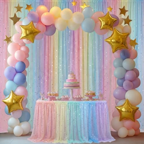 4 Pcs Pastel Rainbow Tulle Table Runner Pastel Unicorn 29x70in