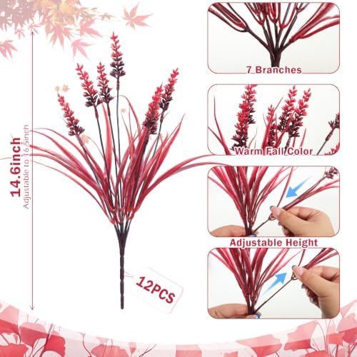 RECUTMS 12Pcs 14.6" Artificial Fall Flower Plants Outdoors Faux Greenery