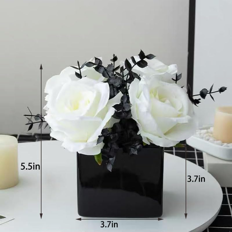 Artificial Flowers / Small Ceramic Vases / White+black