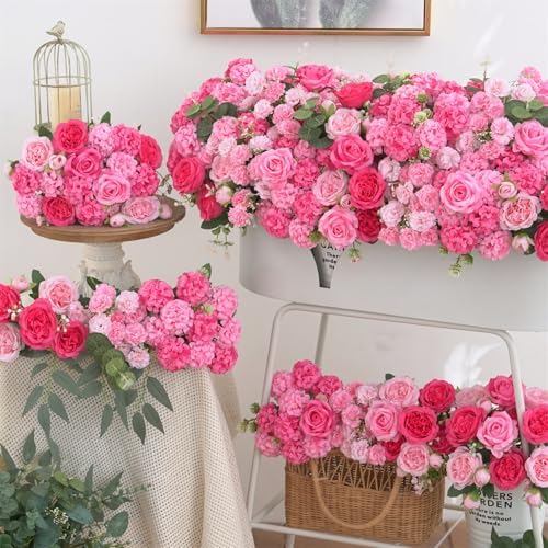 8 Pcs Mixed Artificial Peony Flowers Set-4 Bouquets & 4 Stems, Pink Fake Peony Rose Hydrangea Flowers for Vase Silk Floral Arrangements for Table Centerpiece Wedding Party Bridal Decoration Home Decor