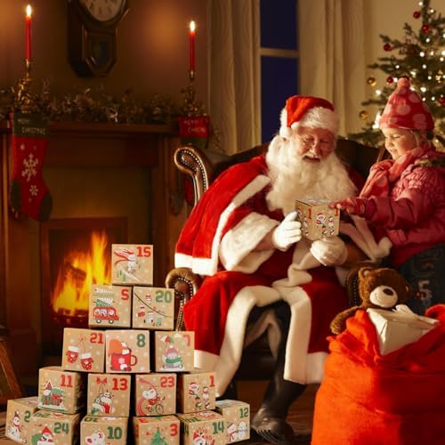 ONESING 24 Pcs DIY Christmas Advent Calendar Boxes for 2026, 24 Days Countdown Calendar Gift for Adults and Kids Christmas Cardboard Number Boxes Make & Fill Your Own Advent Calendar Boxes Lovely Xmas Party Present, Kraft Papper