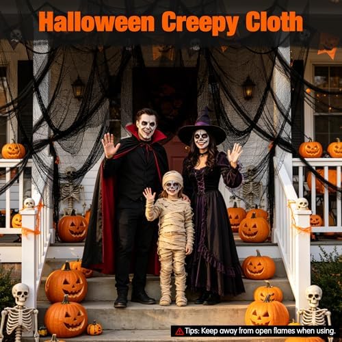 Halatool 6 Pcs Creepy Cloth, 30 x 72 Inch Black Cheesecloth Halloween Decor