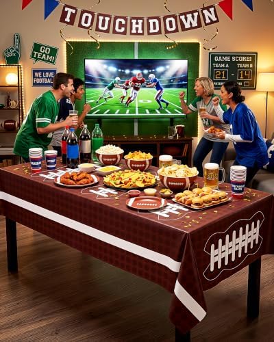Pureegg Football Plastic Table Cloth Disposable 10 Pack 54x108 Inch