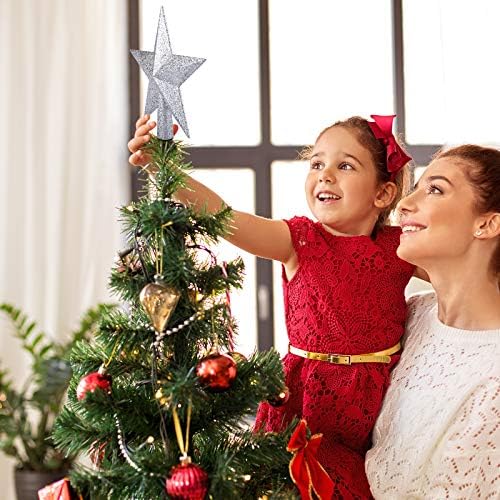 8 Inches Christmas Tree Top Crown Glitter Star Decoration (Silvery)