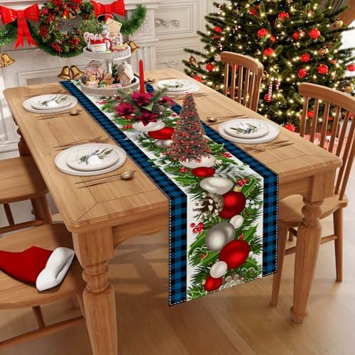 Jiudungs Christmas Table Runner, Xmas Holiday Decorations for Home Decor