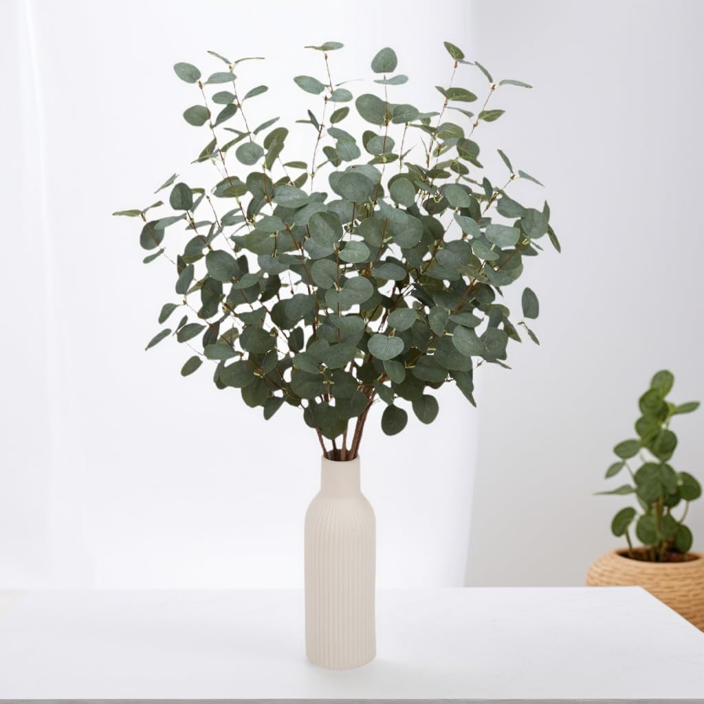 27" Eucalyptus Stems Greenery Stems Eucalyptus Leaf Spray in Green Silk / Dark Green / Set of 6