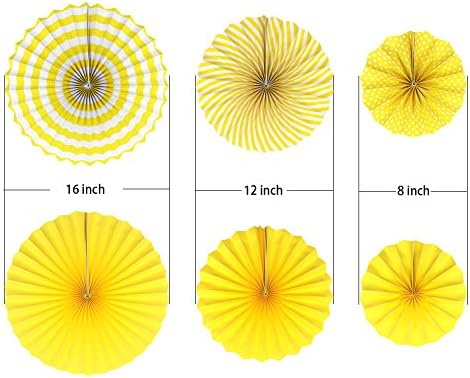 6-Pack Yellow Party Decorations, Hanging Paper Fans Wall Decor