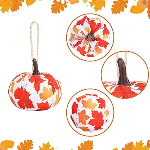 12PCS Fall Thanksgiving Plaid Fabric Wrapped Pumpkin Shaped Ornament