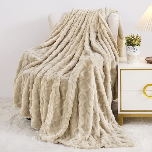 Aganear Fleece Throw Blanket for Bed Couch 90"x108" Khaki