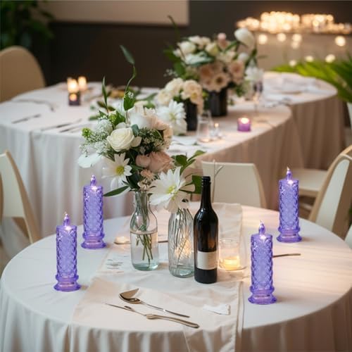 SupBri 4PCS Rose Halo LED Flameless Candles, Purple Crystal-Like Shell