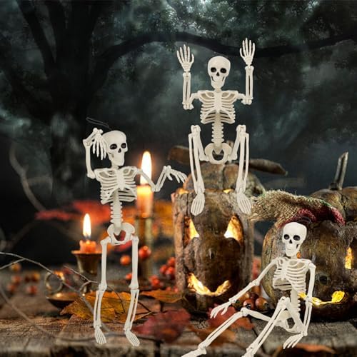 6PCS Skeleton Halloween Decorations, 16" Full Skull Body with Movable Joint