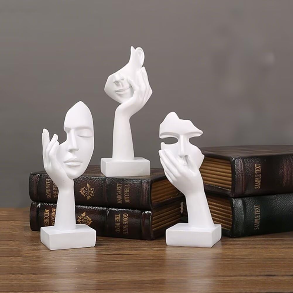Thinker Statue Creative Women Face Art Statue Abstract Character Crafts Ornaments / White A