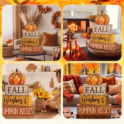 Moucuny 4 Pcs Fall Pumpkin Decor Fall Decorations for Home Wooden Pumpkin Decor Thanksgiving Table Centerpiece Rustic