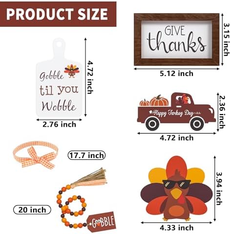 Thanksgiving Tiered Tray Decor - Give Thanks Turkey Wooden Signs Bead Garland Table Signs Farmhouse Decorations for Thanksgiving Party Home Kitchen Office