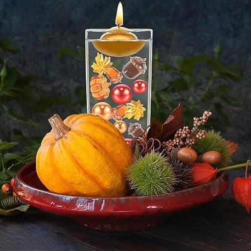 132Pcs Fall Vase Filler Faux Bead Pumpkin Maple Leaves Acorns Thanksgiving Vase Fillers for Centerpieces Thanksgiving Fall Table Party Decoration