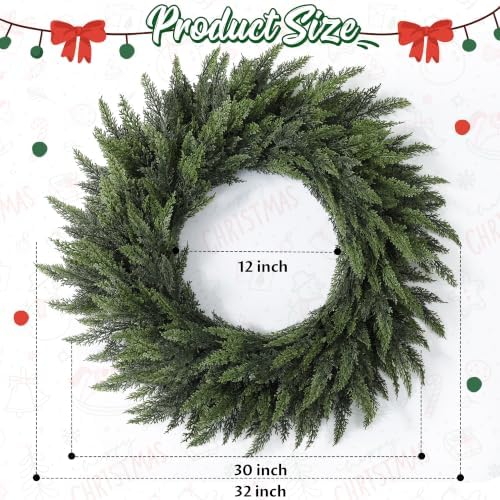 32'' Extra Large Cedar Wreath for Front Door, Faux Christmas Door Wreath