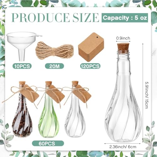 Lounsweer 60 Pack 5 oz Plastic Potion Bottles, Cork Stopper