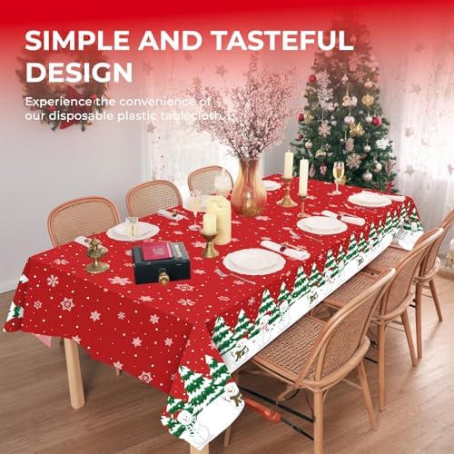 6 Pack Disposable Plastic Tablecloth - Christmas Snowman Table Cover for Party Decoration Supplies - 54 x 108 Inches (Christmas Snowman)