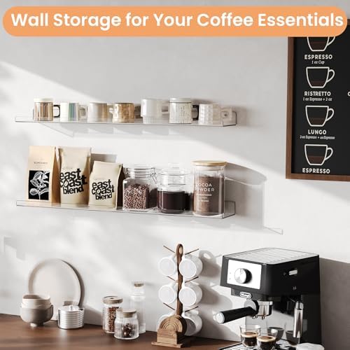 upsimples 35.5" Acrylic Shelves for Wall Storage and Organizer, 2 Pcs